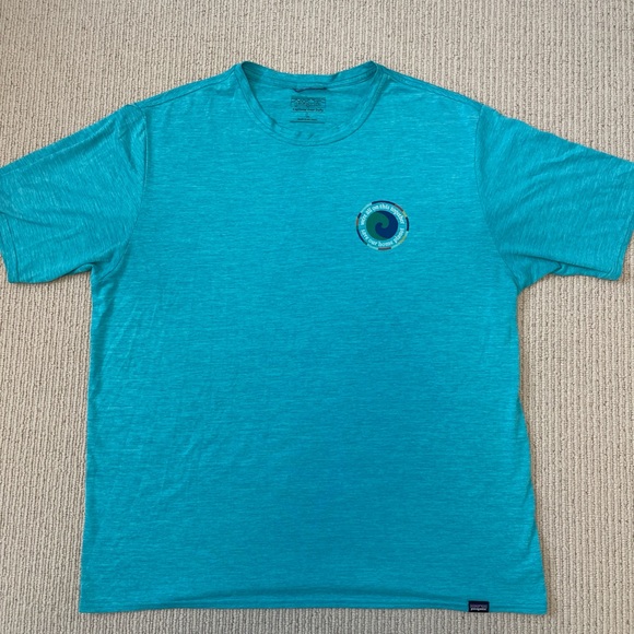 Patagonia Shirt Mens Large Teal Green Capilene Cool Daily  Short Sleeve T Shirt - Picture 1 of 5